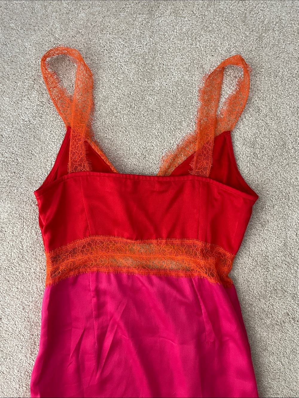 Never Fully Dressed Pink and Red Lace-Trim Slip Dress with Orange Lace Accents - Picture 6 of 9